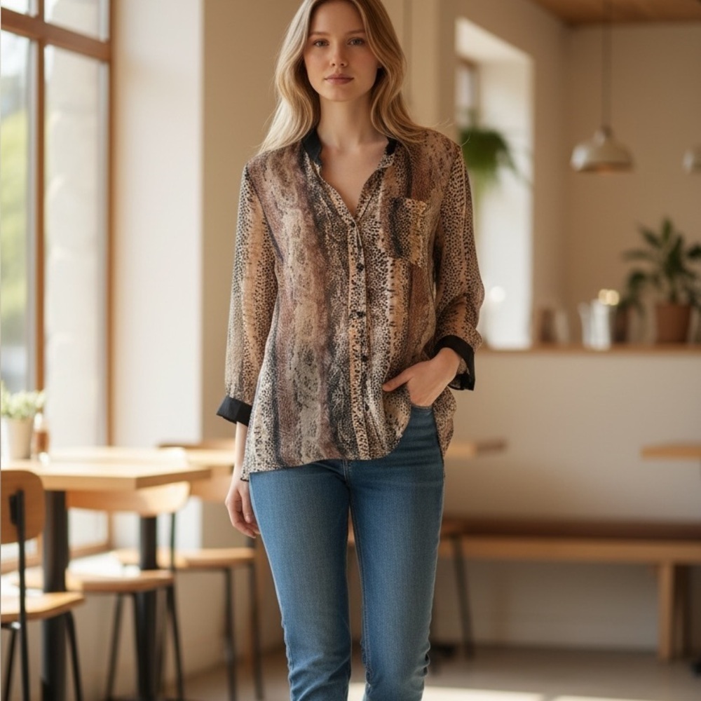 Animal Print Sheer Blouse